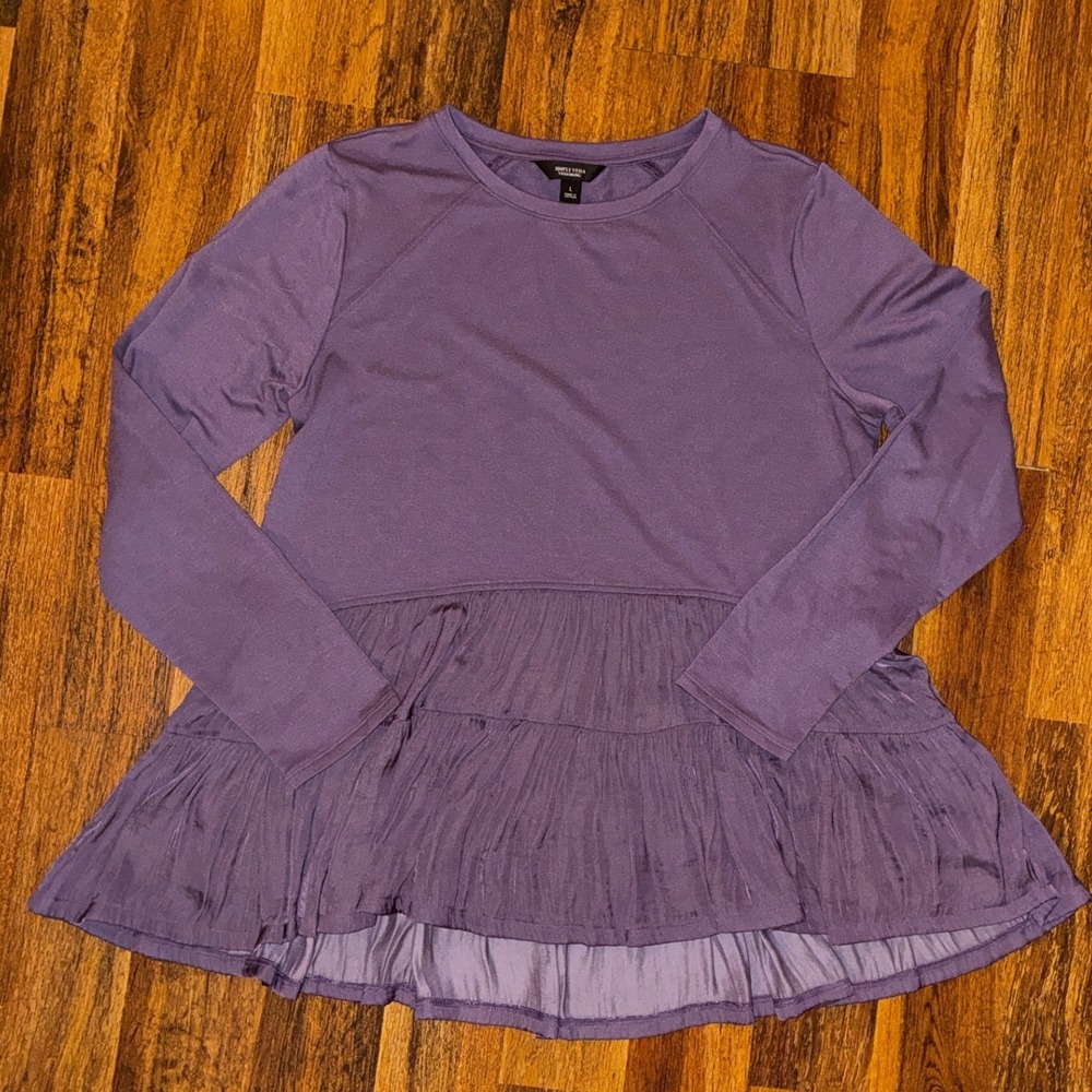 Simply Vera Vera Wang Purple Peplum Top Long Sleeve Ruffle Tiered Hem Large